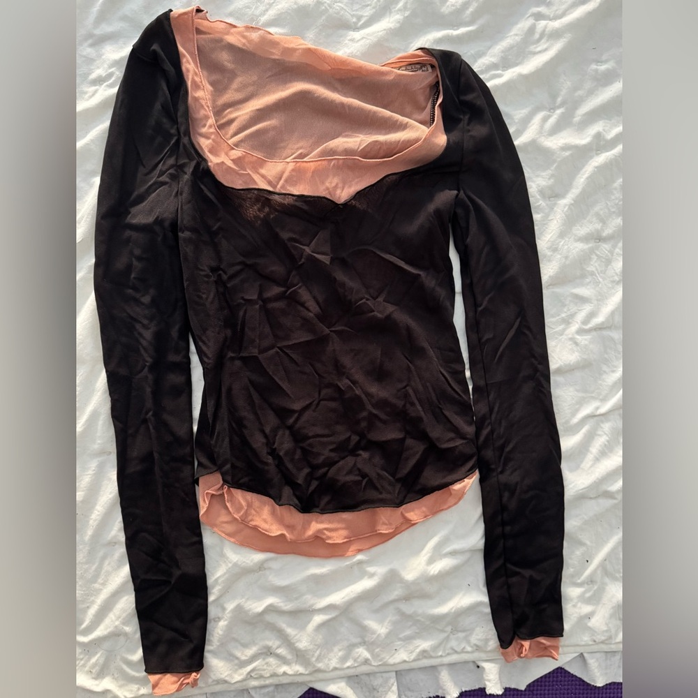 Free People Black and Nude Long Sleeve Top